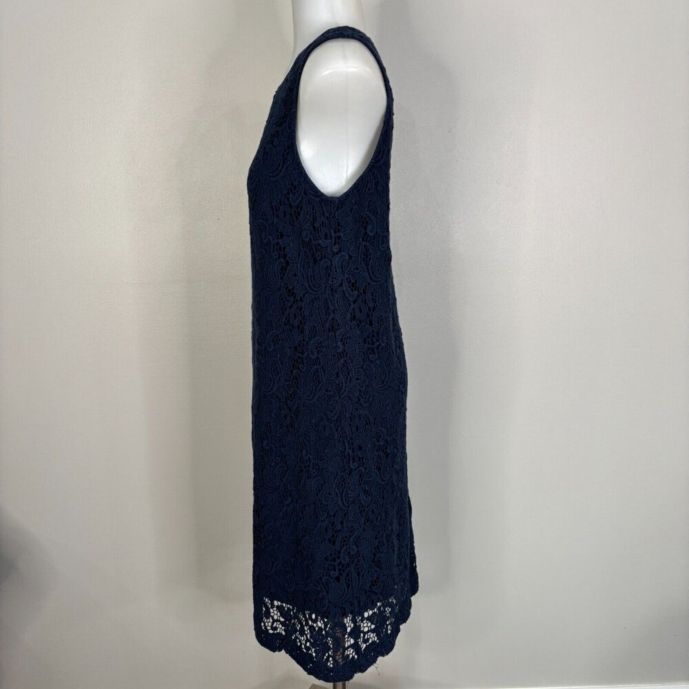 LOFT Shift Dress 6 Navy Blue Crochet Lace Sleeveless Women's - Picture 4 of 11